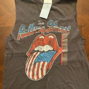 Women's The Rolling Stones American Flag Logo Graphic Cropped Tank Top